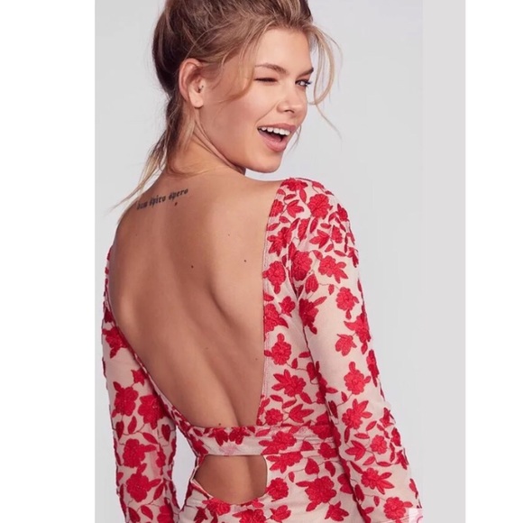 For Love and Lemons San Marcos Red/Nude Dress SZ M - Picture 3 of 4